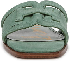 Sam Edelman Irina Green Garden Leather Squared Open Toe Flat Slides Sandals