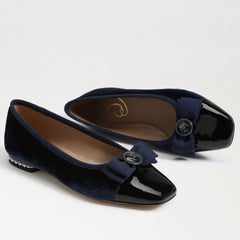 Sam Edelman Maren Como Blue/Black Slip On Squared Toe Bow Detailed Ballet Flats