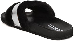 Cape Robbin Furry Open Toe Footbed Silver Metallic Band Pool Slide Sandals
