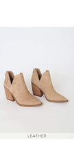 Steve Madden Alyse Tan Side Cut Block Heel Pointed Toe Fashion Leather Booties
