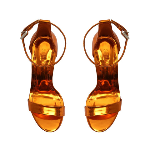 Schutz Cadey-Lee Orange Sleek Buckle Ankle Strap High Heel Platforms Sandals