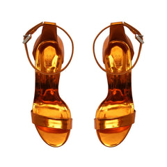 Schutz Cadey-Lee Orange Sleek Buckle Ankle Strap High Heel Platforms Sandals