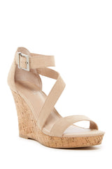 Charles by Charles David LeAnna Nude Strap Cork Platform Wedge Heel Sandals