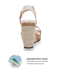 Coutgo Nude Espadrille Wedge Platform Sandals Open Toe Ankle Buckle Strap Casual Sandals
