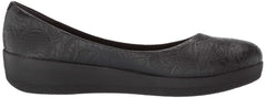 FitFlop Varya Black Flower Fashion Slip On  Embossed Ballerinas Ballet Flat 7.5