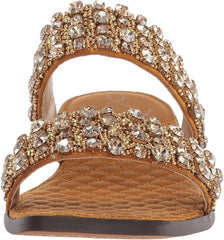 Sam Edelman Ezel Golden Yellow Squared Open Toe Embellished Slip On Flat Sandals