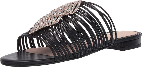 Cecelia New York Darleen Slide Sandal Black/Silver Stone Slip On Caged Mule Flat