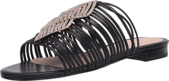 Cecelia New York Darleen Slide Sandal Black/Silver Stone Slip On Caged Mule Flat