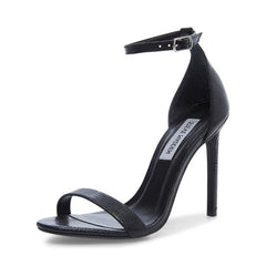 Steve Madden Brandie Black Rounded Open Toe Ankle Strap Stiletto Heeled Sandals