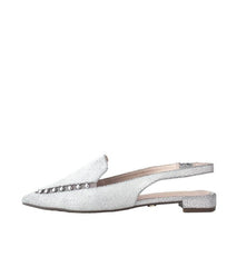 Cecelia New York Cleo White Silver Elasticized Slingback Pointed Toe Flats Shoes