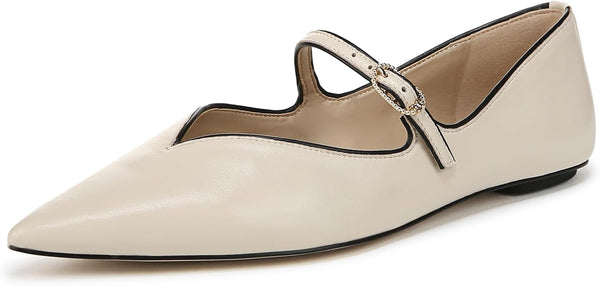 Sam Edelman Noa Ivory/Black Pointed Toe Mary Jane Strap Slip On Flats Shoes