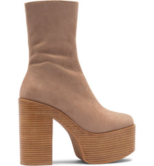 Jeffrey Campbell Mexique-3 Taupe Suede Platform Block Heel Ankle Retro Bootie