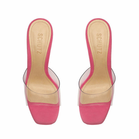 Schutz Haila Bright Rose Slip On Open Toe Block High Heel Platform Sandals