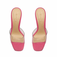Schutz Haila Bright Rose Slip On Open Toe Block High Heel Platform Sandals