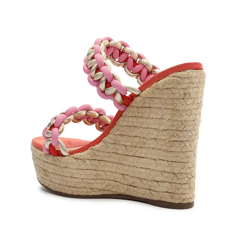 Schutz Juliet Coral Strappy Woven Slip On Open Toe Wedge Heeled Platform Sandals
