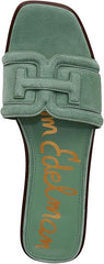 Sam Edelman Irina Green Garden Leather Squared Open Toe Flat Slides Sandals