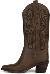 Jeffrey Campbell Dagget Brown Mid-Calf Pointed Toe Western Block Heeled Boots
