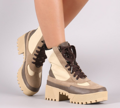 Cape Robbin Natural Platform Heeled Lace Up Classic Fashion Combat Boot