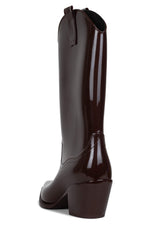 Jeffrey Campbell Thundrstrm Brown Shiny Squared Closed Toe Pull On Rain Boot