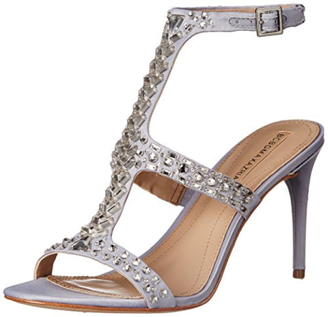 BCBG MAX AZRIA Ping T-Strap Rhinestone Dress Sandal Formal Pumps Silver Satin