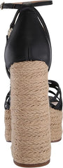 Sam Edelman Kade Black Leather Ankle Strap Open Toe Espadrille Block Heel Sandals