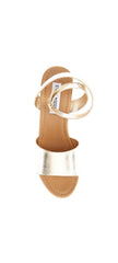 Steve Madden Welsh Gold Leather Ankle Strap Open Toe Platform Wedge Sandal