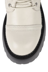 Jeffrey Campbell Locust Ivory Leather Lace Up Chunky Moto Combat Boots Boot