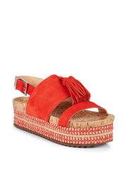 Schutz Monicca Nice Orange Red Suede Tassel Suede Platform Wedge Buckle Sandals