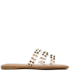 Cape Robbin Amisha Clear Gold Open Toe Mule Classic Toe Slides Flat Sandals