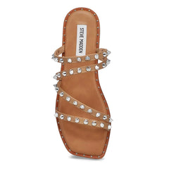 Steve Madden Selina Tan Squared Open Toe Spike Detailed Slip On Flats Sandals