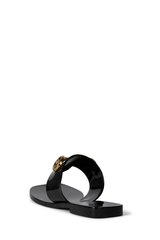 Jeffrey Campbell A Lil Bit Black Shiny Slip On Open Toe Flat Thong Sandals