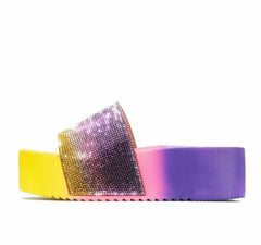 Cape Robbin AMBUR Ombre Slip On Platform Wedge Rhinestone Mule Slide Sandals