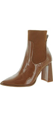 Steve Madden Scavenge Cognac Patent Pull On Pointed Toe Stylish Heeled Boots