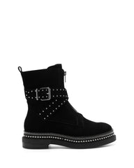 Vince Camuto Blinda Black Suede Moto Chic Chain Rim PLatform Lug Sole Bootie
