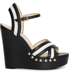 Jessica Simpson Tellira Black White Wedge Crisscross Platform Open Toe SandalS