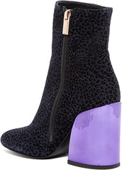 Ivy Kirzhner Carousel NAVY-BLACK LEOPARD Leather High Block Heel Ankle Booties