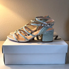 Schutz Clarcie Gladiator-style Leather Sandals Pearl White Block Heel Pumps