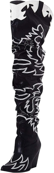 Cape Robbin Kelsey-21 Black Western Pointed Slouchy Over The Knee Thigh Boots
