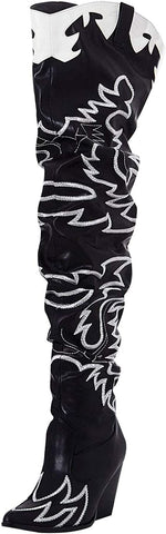 Cape Robbin Kelsey-21 Black Western Pointed Slouchy Over The Knee Thigh Boots