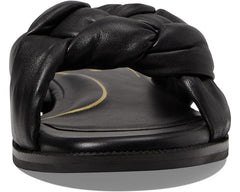 Cole Haan Anica Black Leather Open Toe Slip On Knotted Strap Flat Slides Sandals