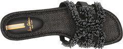 Sam Edelman Bay Black Perla Slide Mule Open-Toe Slip-On Leather Flats Sandals