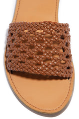Shoe Republic Reims Cognac Tan Woven Vegan Leather Open Toe Flat Sandals