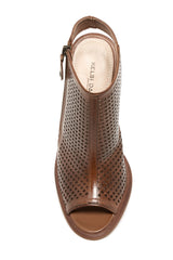Kelsi Dagger Mason Tan Leather Perforated Block-Heeled Sandals Open Toe Boots