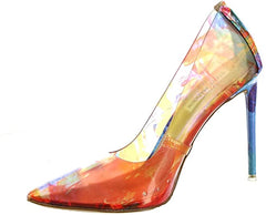 Steve Madden Vala Red Orange Printed Clear High Stiletto Pointed Toe Dress Pump
