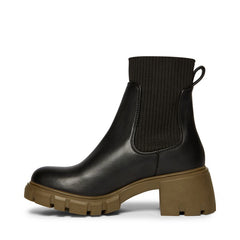 Steve Madden Hayle Black/Olive Chunky Pull On Rounded Toe Fashion Ankle Boots