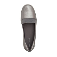 Easy Spirit Bounce Round Toe Pewter Leather Slip On Ultra Light Ballet Flats