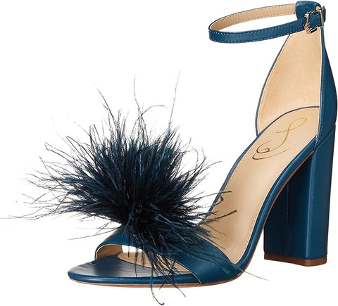 Sam Edelman Yaro Wild Indigo Feather Ankle Strap Open Toe Block Heeled Sandals