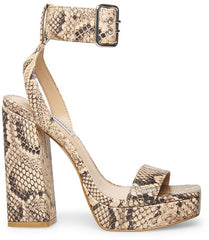 Steve Madden Waverley Tan Snake Ankle Strap Rounded Open Toe Platform Sandals