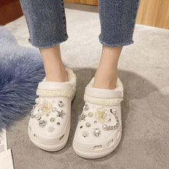 Crystal High Increase Plush Lining Memory Foam Cotton Thick Sole Clog slippers 8