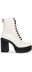 Steve Madden Core White Leather Lug Sole Lace Up Platform Block Heeled Boots